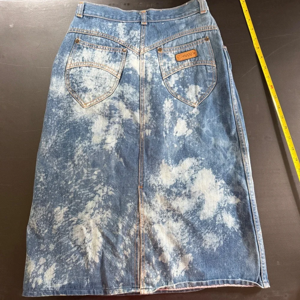 Gitano Vintage Acid Wash Denim Midi Skirt Blue 100% Cotton Made in Brazil 10/11‎